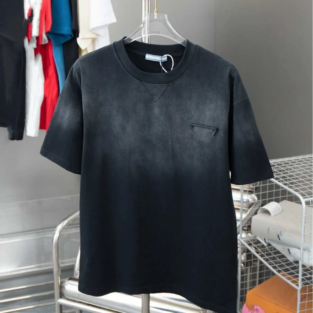 PU Pujia Correct High Version 24S Neues Kurzarm-T-Shirt aus reiner Baumwolle, gewaschen, schwere Industrie, Batikfärbung, gebratene Schneeflocke, gleicher Stil für Männer und Frauen
