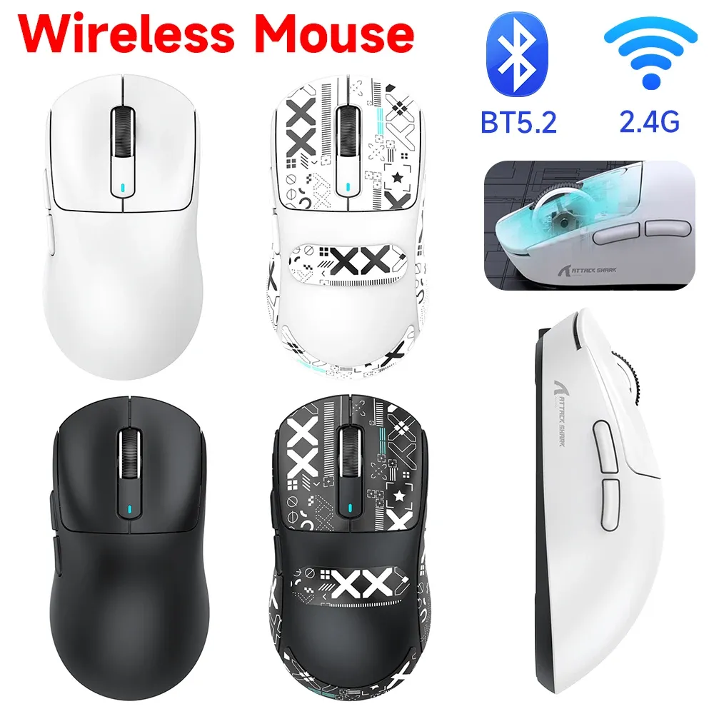 Mäuse 2,4 G kabellose Maus Bluetooth PAW 3395 wiederaufladbar TypeC 3 Modi Gaming-Maus 6 Gänge einstellbare DPI für Gaming-Laptop-PC