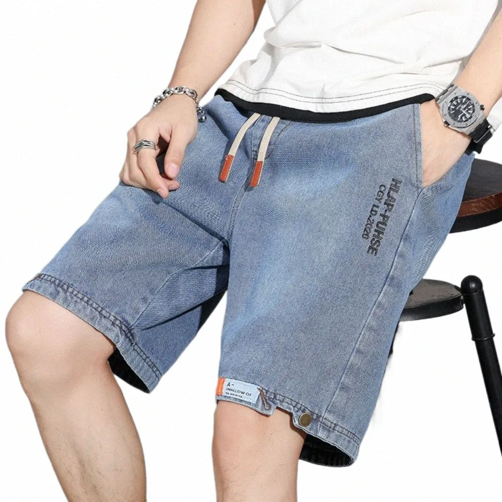 Neue Sommer Männer Denim Shorts Kordelzug Lose y2k Fi Tasche Street Hip Hop Männlichen Jeans Kurze Jogginghose S-5XL W2A9 #