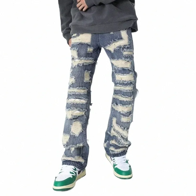 2023 ropa grunge y2k streetwear baggy empilhados calças jeans rasgadas roupas masculinas em linha reta mulheres hip hop denim calças moda hombre v4y1 #