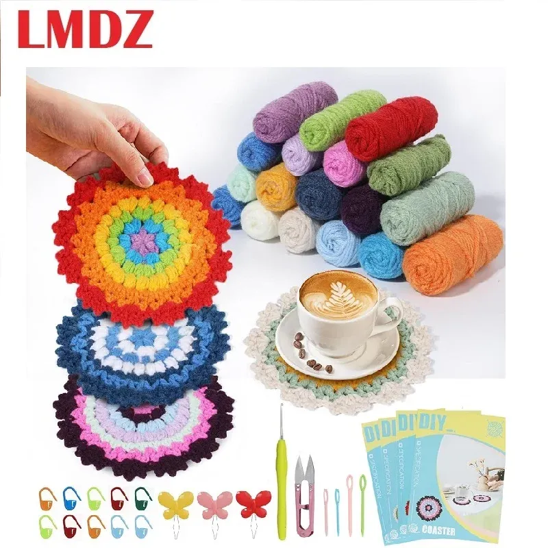 Knitting LMDZ Crochet Kit for Beginners Coasters Beginners Crochet Start Kit Complete Knitting Crochet Supplies with Hooks Soft Yarn