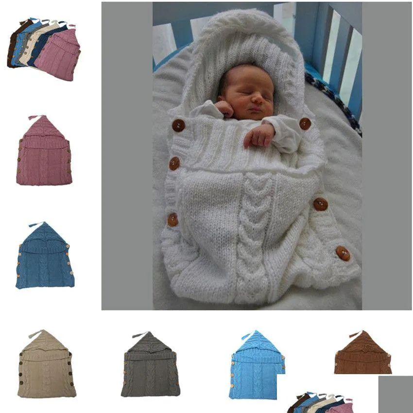 Sacos de dormir 34x50cm bebê infantil dddle envoltório quente misturas de lã cloghet malha hoodie macio cobertor slee saco para 6 cores drop del dhds9