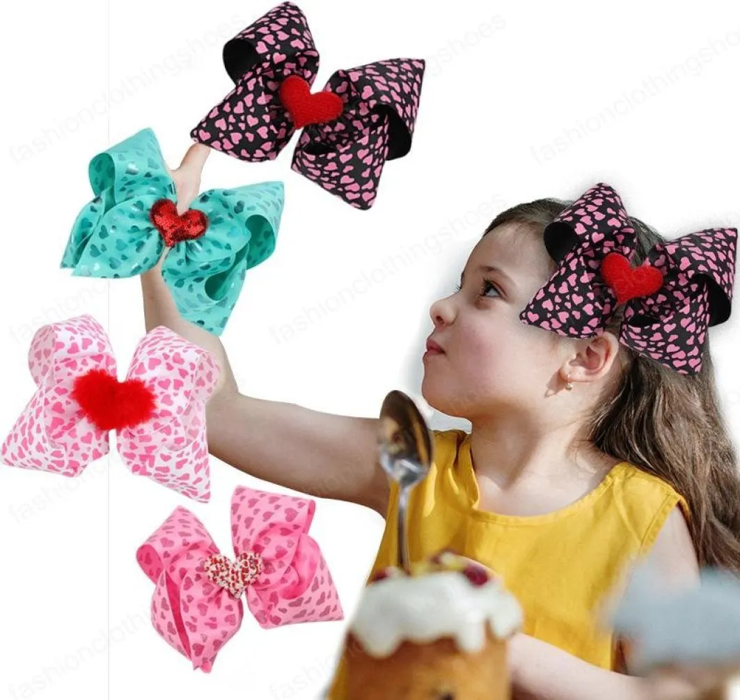 7 بوصة شعر الطفل أقواس مع مقطع Grosgrain Ribbon Heart Hairpins Valentine Gift Haw Hair Association Kids Headdress Hair Clip for Girl5992899