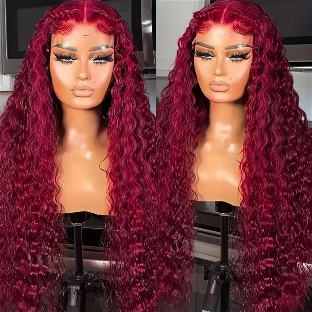 13x6 ludzkie włosy głębokie fali koronkowe peruki przednie 99J Burgundowe Brazylijskie Remy Hair Blueless 13x4 HD Curly Lace Frontal Peruka dla kobiet