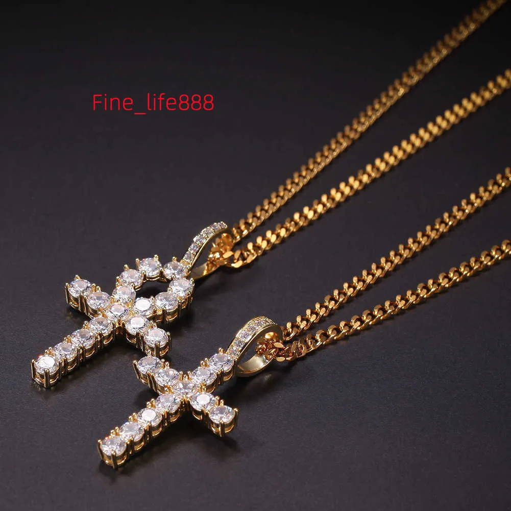 Testeur de diamant VVS Moissanite, argent 925 10k 14K 18k, plaqué or véritable, petite croix égyptienne Ankh, collier avec pendentif