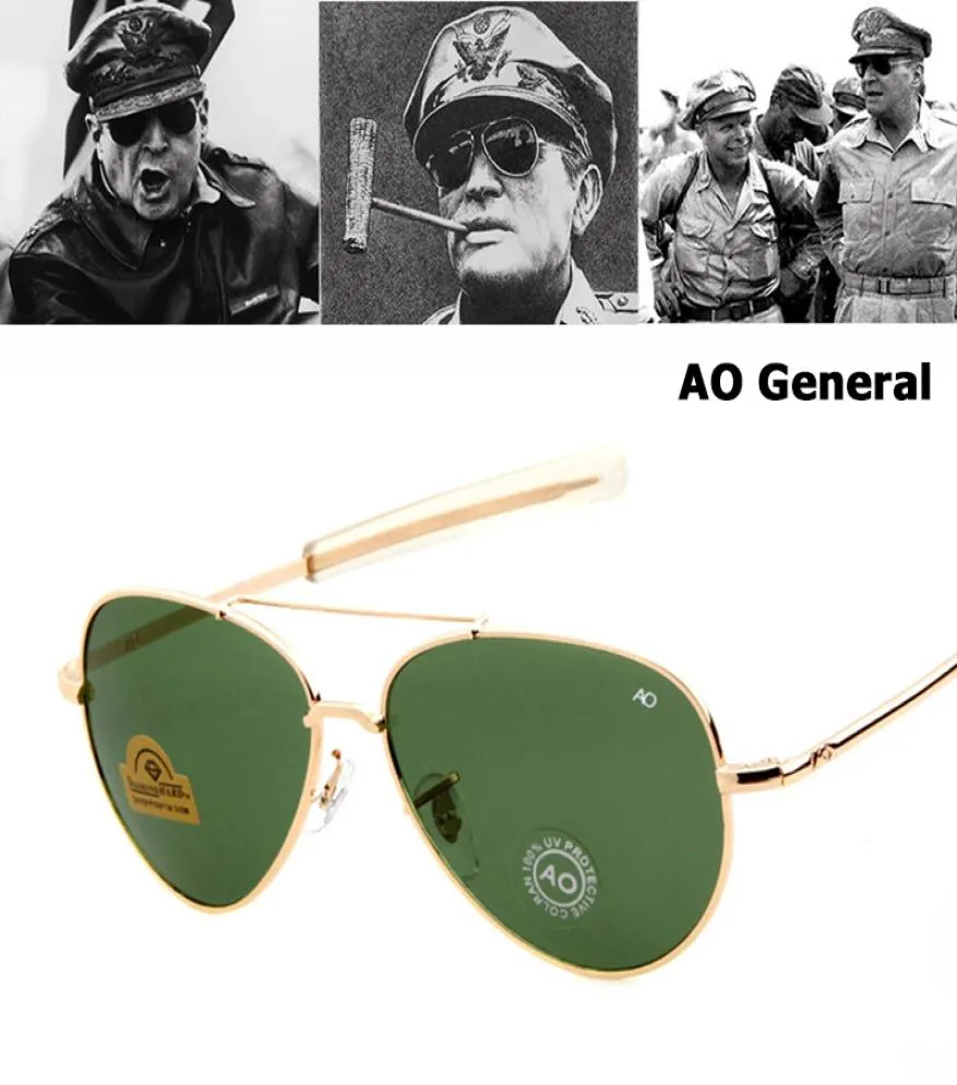 Todo o exército militar macarthur estilo aviação ao geral óculos de sol americano lente de vidro óptico masculino óculos de sol3139544
