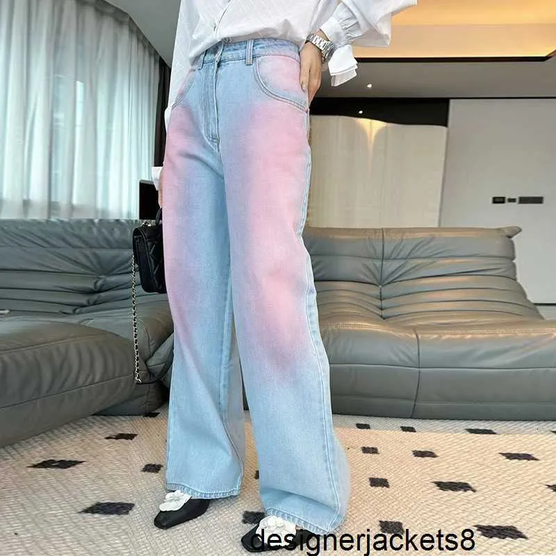 Projektant Shenzhen Nanyou High End Women's Wear 2024 Nowy produkt Wysokie talię Slim Tieb Dyed Gradient Prosty nogi dżinsy dla kobiet EOAG