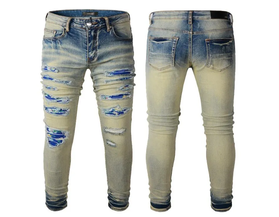 22ss calças masculinas skinny jeans adesivos luz lavagem rasgado longo azul motocicleta rock revival corredores verdadeiras religiões homens tamanho 2840 11720350