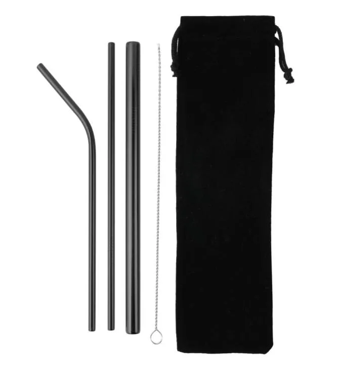 14 PCS Metal Resulable 304 Stainless Steel Straws Straight Bent Bent Straw Straw with Case Cleaning Brush Set Party Bar Excaptory2871004