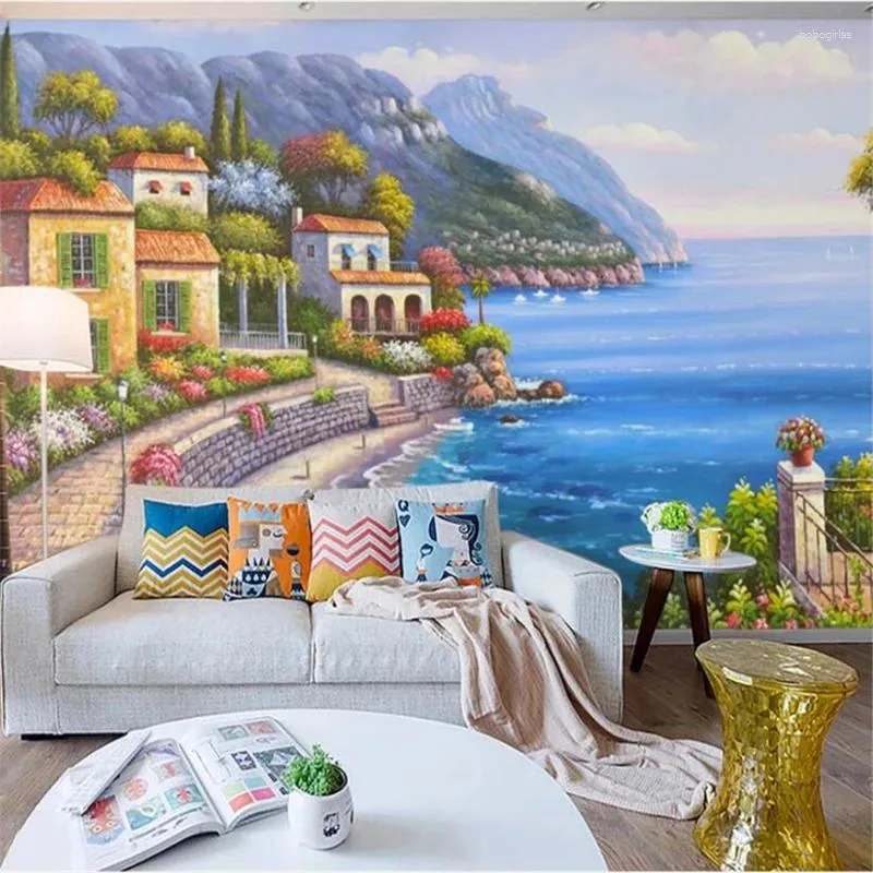 Wallpapers personalizado papel de parede 3d po mural enorme pastoral amor baía pintura a óleo arte papéis de parede decoração de casa papel de pared