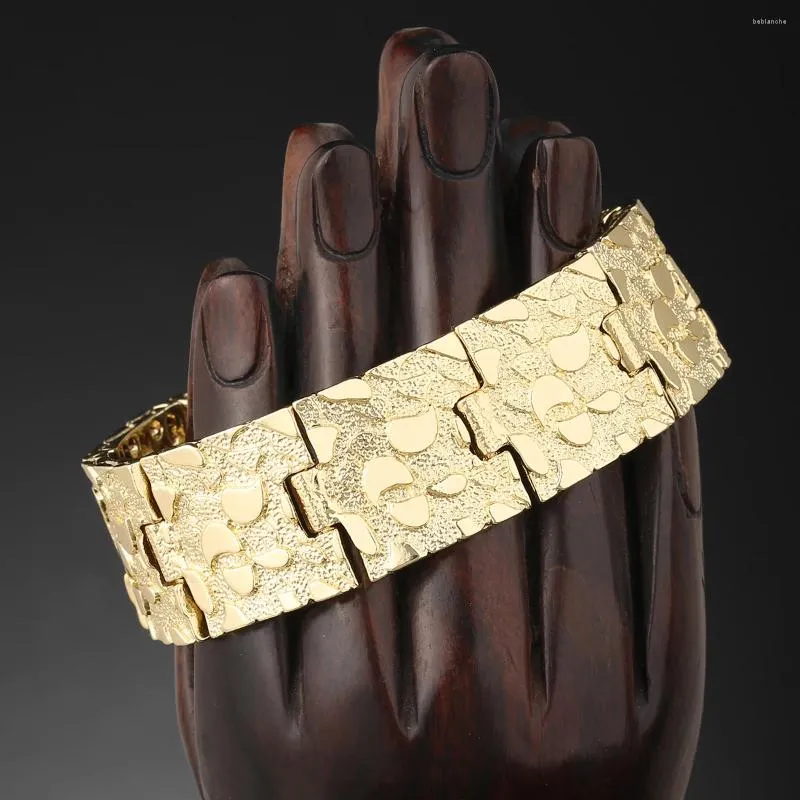 Bracciale prezzo all'ingrosso gioielli hip hop 22 cm cinturino cinturino da uomo color oro grosso pepita collegamento strutturato