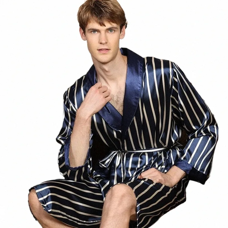 5xl Robe Luxury Men Silky Satin Kimo Robe Lg Sleeve Sleepwear Bathrobe Oversized Nightgown Summer Home Clothes K8Kg#