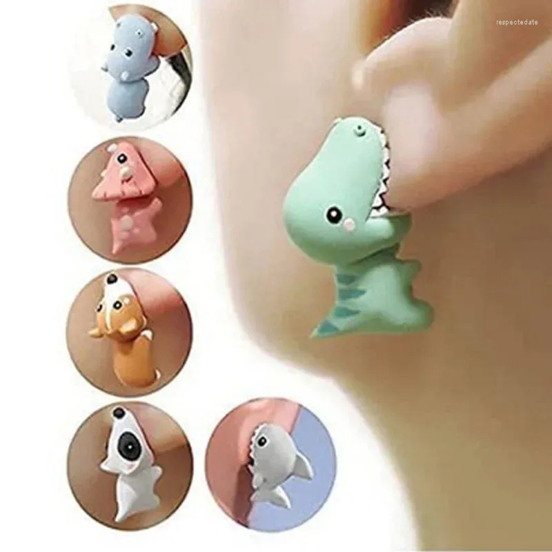 Boucles d'oreilles 1 paire Animal dessin animé boucle d'oreille femmes mignon dinosaure petit chien baleine argile morsure oreille bijoux cadeaux drôles mode Anime