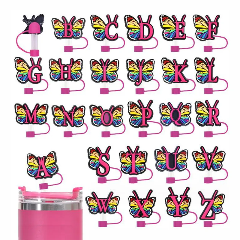 10mm atacado encantos de palha amor palha topper capa rosa borboleta pontas de palha encantos toppers para 30oz 40oz lidar com tumblers