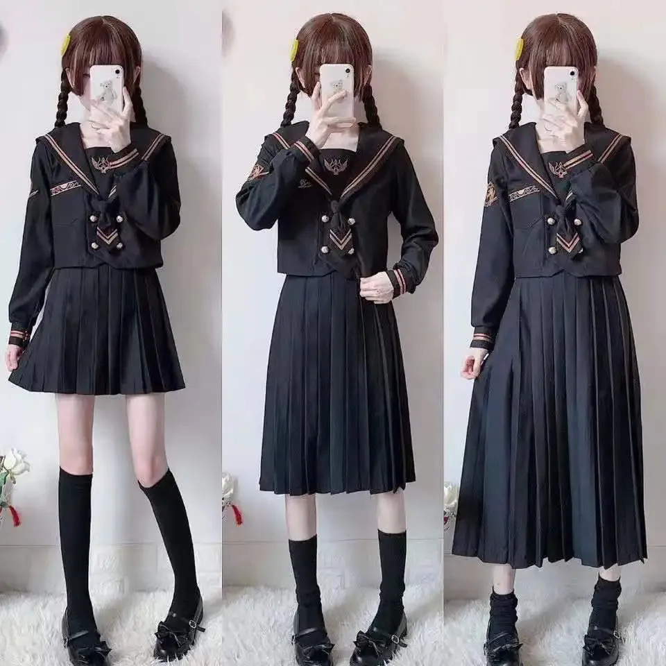 Elastisk midja japansk studentflickor skol uniform fast färg jk kostym veckad kjol kortmiddlelong hög flicka 240315