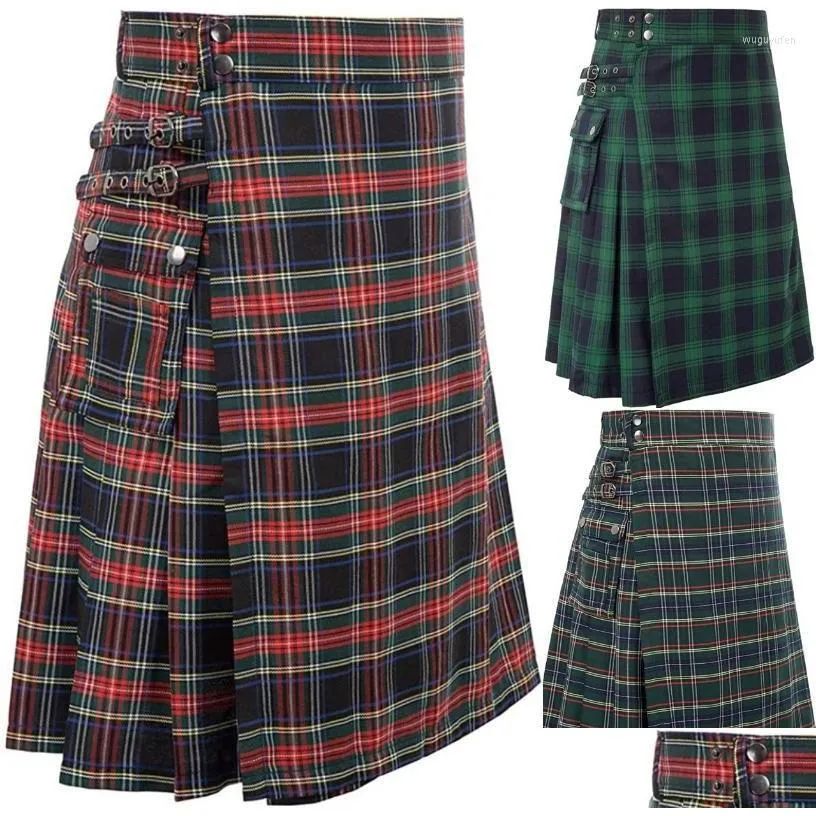 Saias Mens Escocês Tradicional Highland Tartan Kilt Saia Maxi para Mulheres Mulheres 2022 Punk Drop Delivery Vestuário Roupas Oth7i