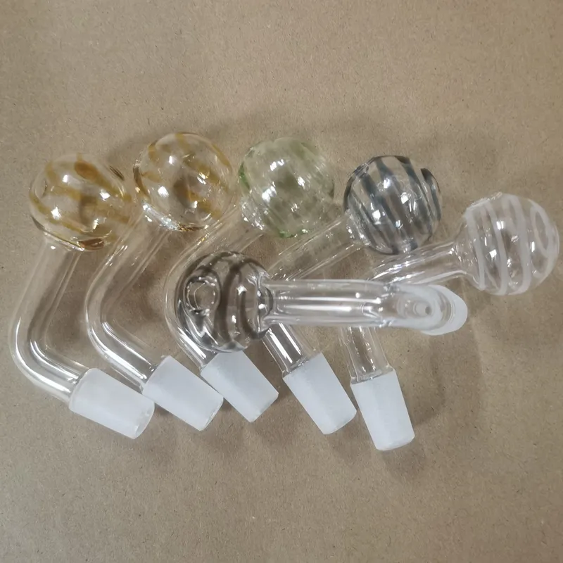 Nouveau narguilé 30mm verre brûleur à mazout tige inférieure bols à fumer glisser 14mm 10mm bande colorée mâle pour Dab Rigs Bongs