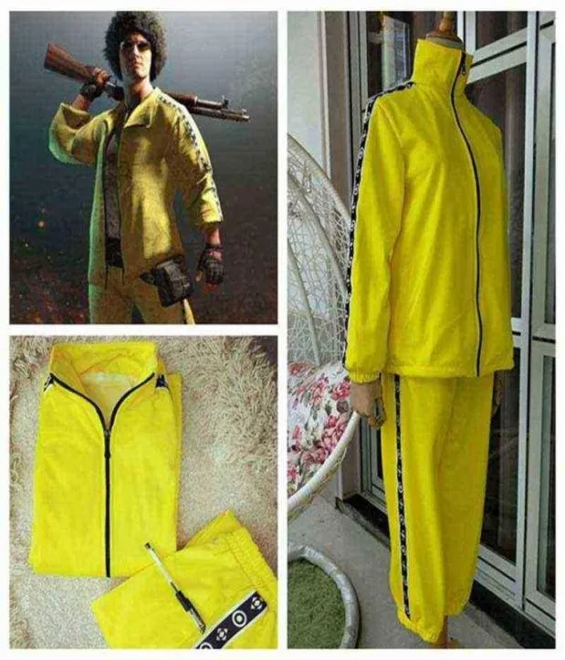 PUBG -spel PlayerUnknown 039S Battlegrounds Cosplay Costume Liten Yellow Chicken Eating Yellow Clothes Group Sports Top och Pant1788409