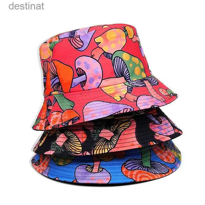 Szerokie czapki kadłubowe czapki Kolorowe grzyby jasne kolory marzycielskie czapki wiadra męskie i żeńskie tajemnicze czapki kubełkowe C24326