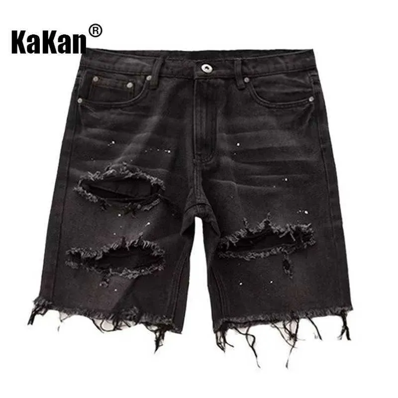 Heren Kakan - Nieuwe zomerheren Strikte denim shorts Koreaanse jeugd populaire slanke fit voeten kwart pants jeans K58 -DK322 J240219 J240326