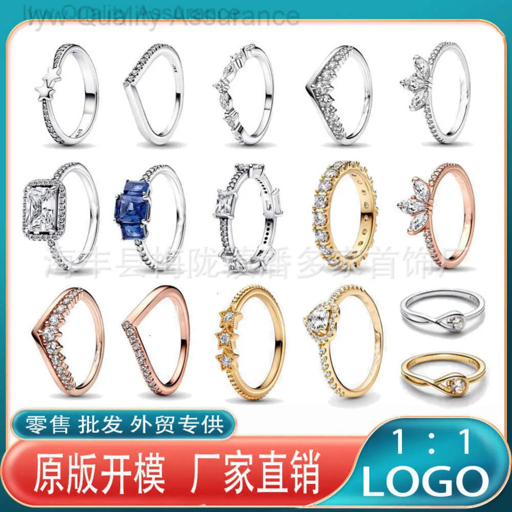 Projektant Pandoras Pierścień Panjiadora White Copper S925 Christmas New Love Star Ring Blue Fashion Wszechstronny pierścień parowy