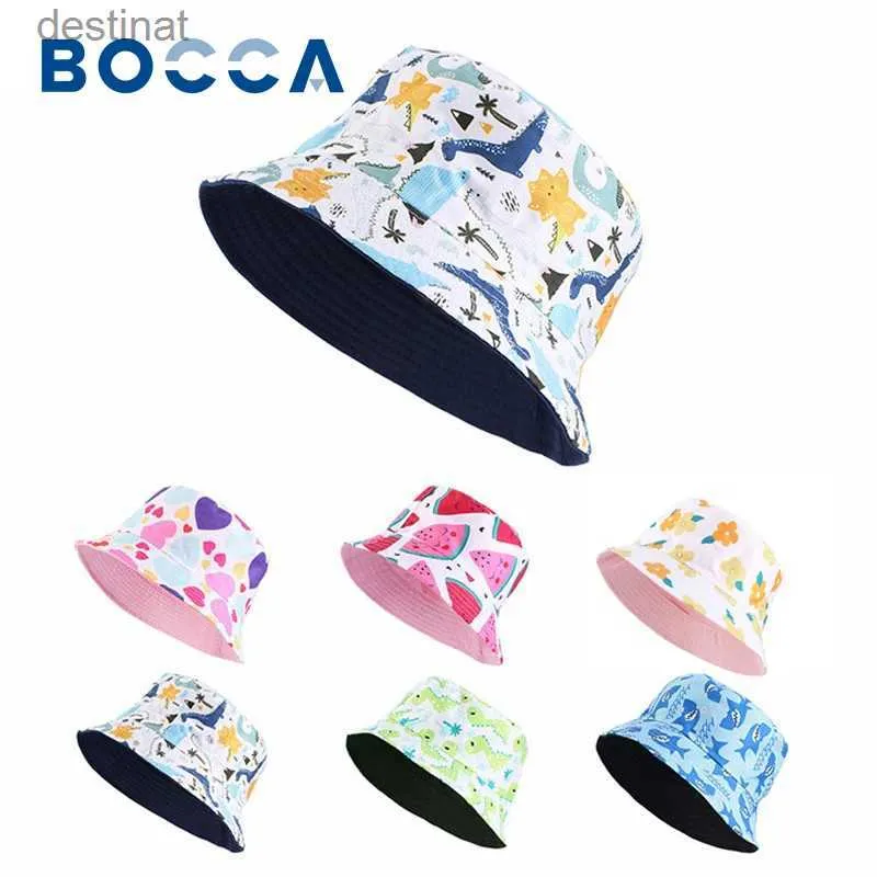 Wide Brim Hats Bucket Hats Bocca Childrens Bucket Hat Girl Boy Panama Fisherman Hat Childrens Baby 54cm Cute Printed Double sided Hat Summer Spring Sun Hat C24326