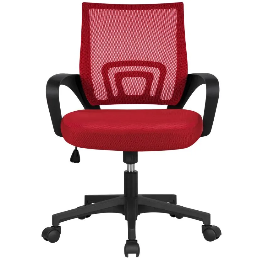 Computer Desk Rolling Chair MidBack Mesh Office Chair Height Adjustable Red5789104