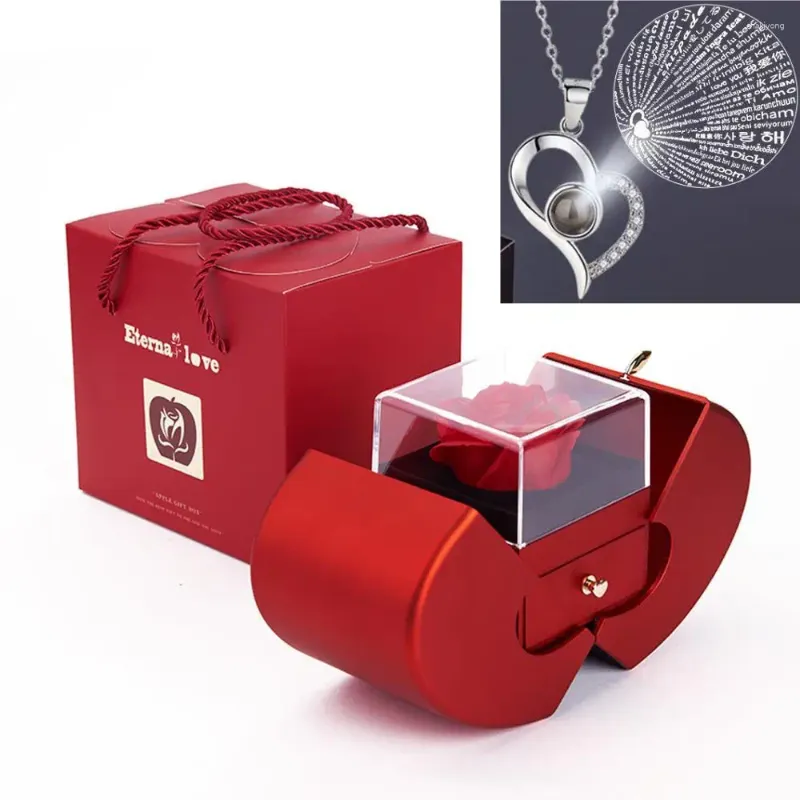 Pendant Necklaces Projection Necklace Set With Rose Gift Box 100 Languages I Love You Heart Jewelry 2024