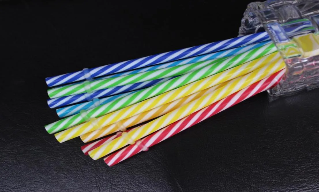 Whole100Pcs Reusable Biodegradable Distored Color Beverage Hard Plastic Stripe drinking Straws5154313