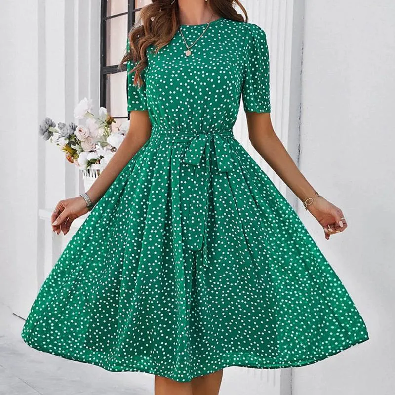 2024 Satin Casual Dress for Women - Loose Fit, Closed Waist, V-Neck, Leaf Swing