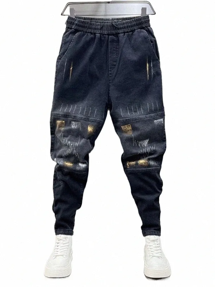 Calle Hip Hop Jeans Hombres Costura de rejilla Harem Pantalones de chándal Nuevo en marca de diseñador Stackes Pantalones de vaquero sueltos Ropa Fi E9q0 #