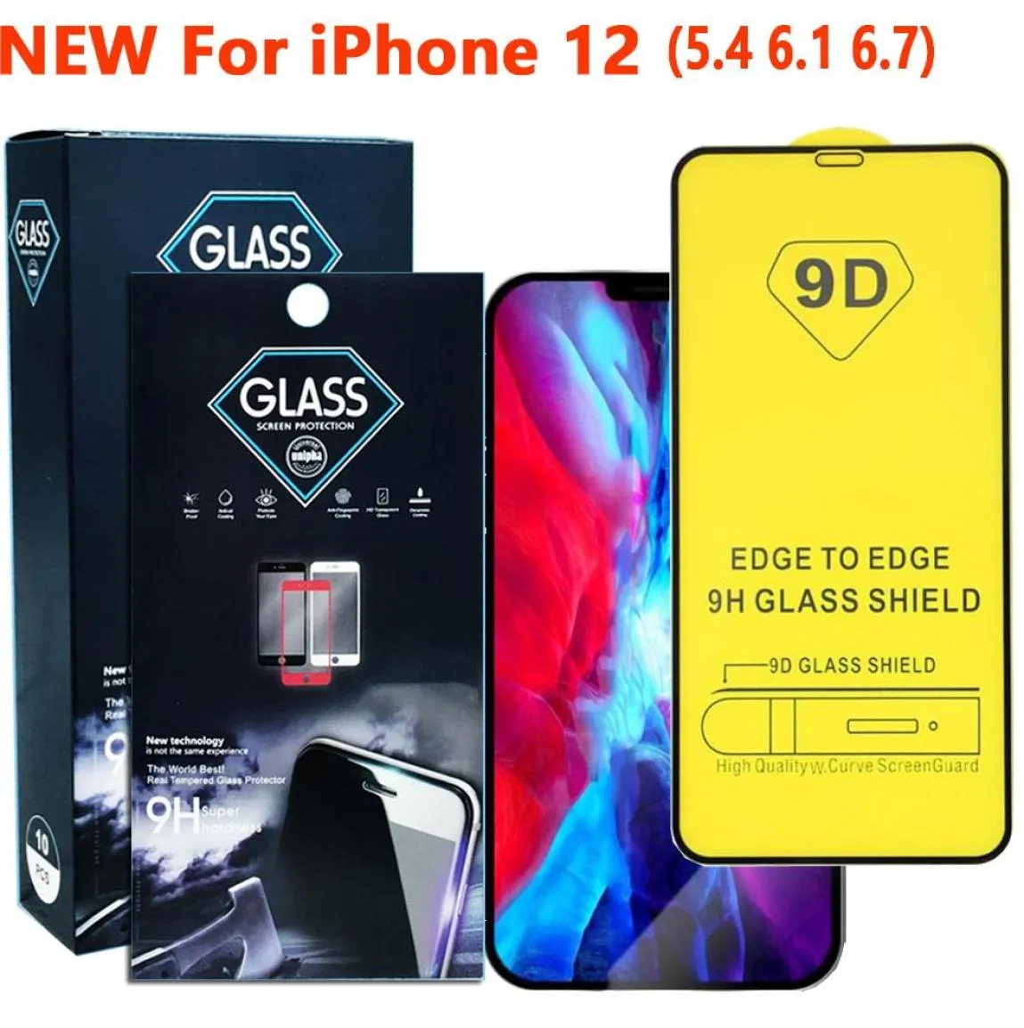 Protecteur d'écran de téléphone en verre trempé à couverture complète 9D pour iPhone 12 11 PRO MAX XR XS MAX Samsung A01 A10S A11 A21 A51 A71 5G wi2983161