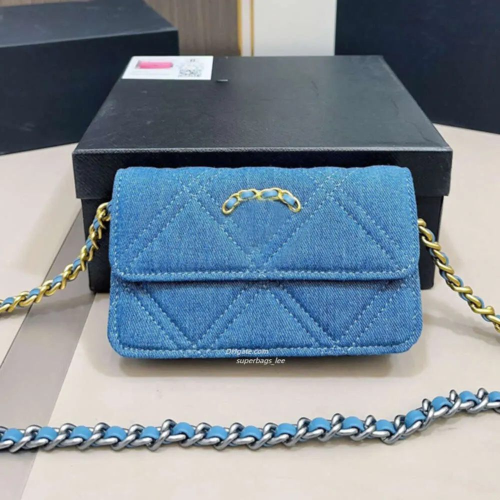 Retro mini denim väska kedja woc axel crossbody väska designer väska jacquard broderade cc väskor klaff plånbok mode kvinnor väskor med låda