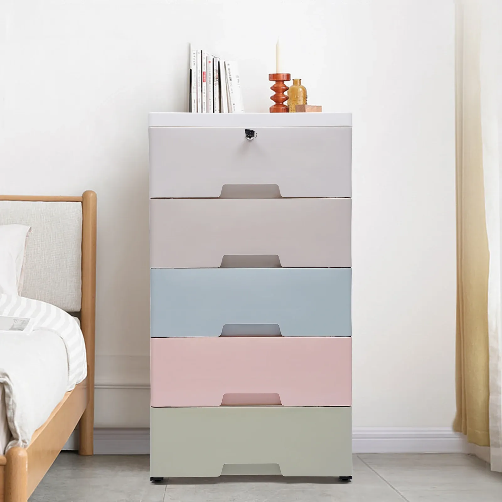 Drawers Plastic Drawers Dresser Storage Cabinet 5 Drawer Stackable Vertical Clothes Storage Tall Small Closet Home Furniture