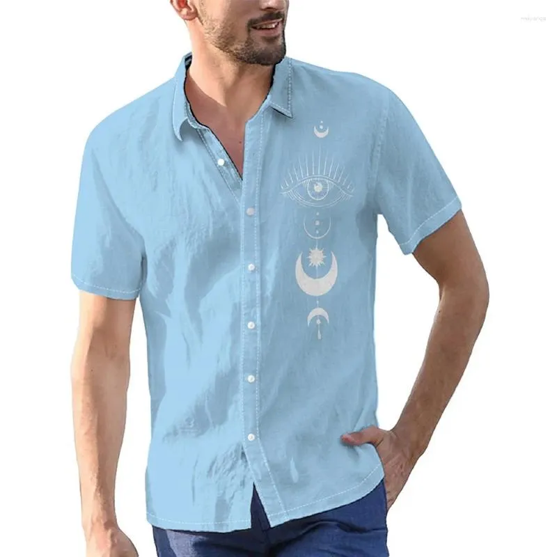 Erkekler Sıradan Gömlek Türkiye Göz Dijital Baskı Kısa Kollu Düğme Aşağı Yaz Gömlek Tatil Tatil Adam Üstler Erkek Giyim