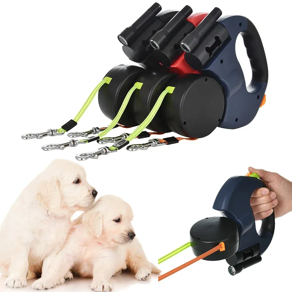 LEASSHES 3M Dual Dog Dractable Leash Zero Tangle Puppy Kitty Traction Rope Belt för 2 små hundar Chihuahua Pug Walking Running Supplies