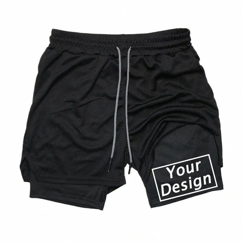 Logotipo personalizado Imprimir 2 en 1 pantalones cortos Compri para hombres Pantalones cortos de gimnasio atlético con bolsillo Phe Entrenamiento de estiramiento de secado rápido Correr v6Lf #