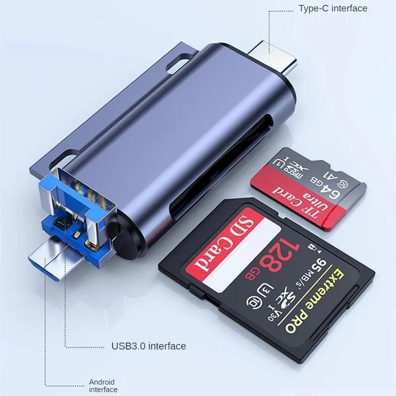 Type-c-kaartlezer Drie-in-één USB3.0-kaartlezer Otg Mobiele telefoon Computer Smart TF/SD Micro USB-kaartlezer