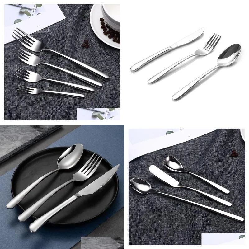 Flatvaruuppsättningar 304 Rostfritt stål Tabeller Tjockat Western Food Steak Knife and Fork Set El Supplies Elegant Drop Delivery Home G OTQ5Y