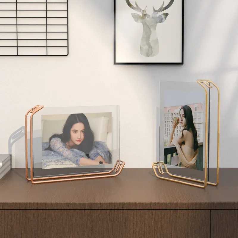 Çerçeve 6/8inch/A4 Gold Metal Fotoğraf Çerçeve Stand Stand Çifte Ekran Yatay ve dikey evrensel