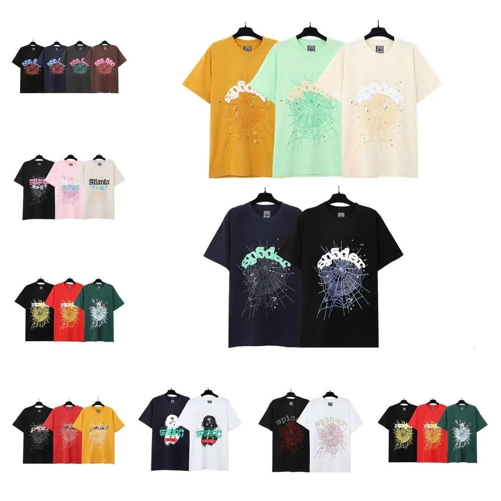 2024ss Designer Trendy Sp5der 555555 Celebridade Combinando Spider Web Print Verão High Street Masculino e Feminino Solto Casual Manga Curta T-shirt