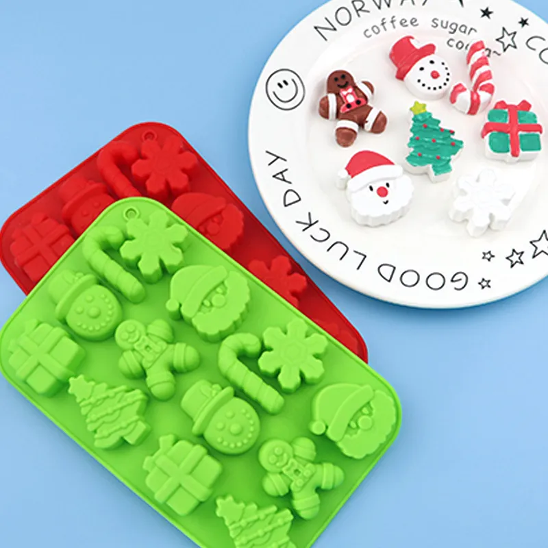 DIY Christmas cookies chocolate candy silicone mold Christmas Hat Snowman Snowflake Cake Model Moulds