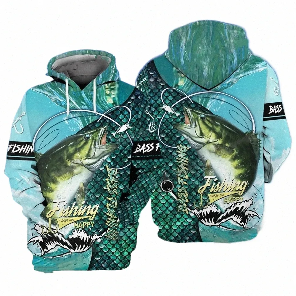 Bass Fishing 3D stampato Fi Felpe con cappuccio Autunno unisex Casual con cappuccio Pullover regalo per amante della pesca e2Ie #