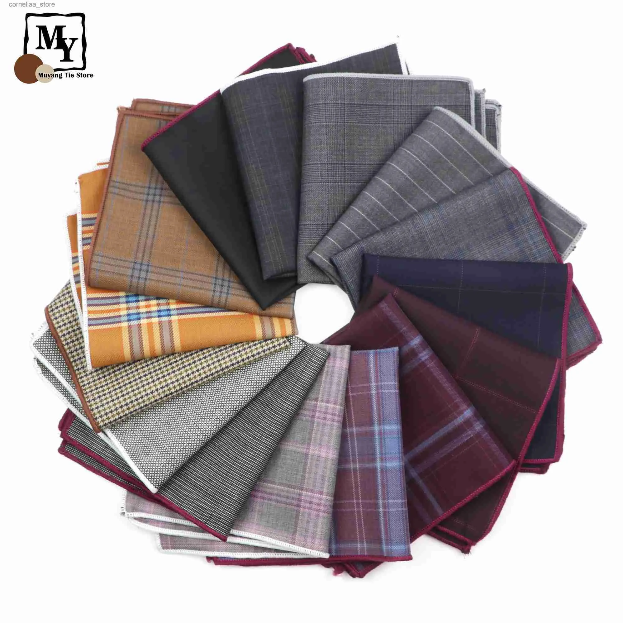 Näsdukar högkvalitativa hanks huvudduk ull Hanks Mens Pocket Square Handle Randig Pure Cotton 23 * 23 cm Bröllopstillbehör Y240326