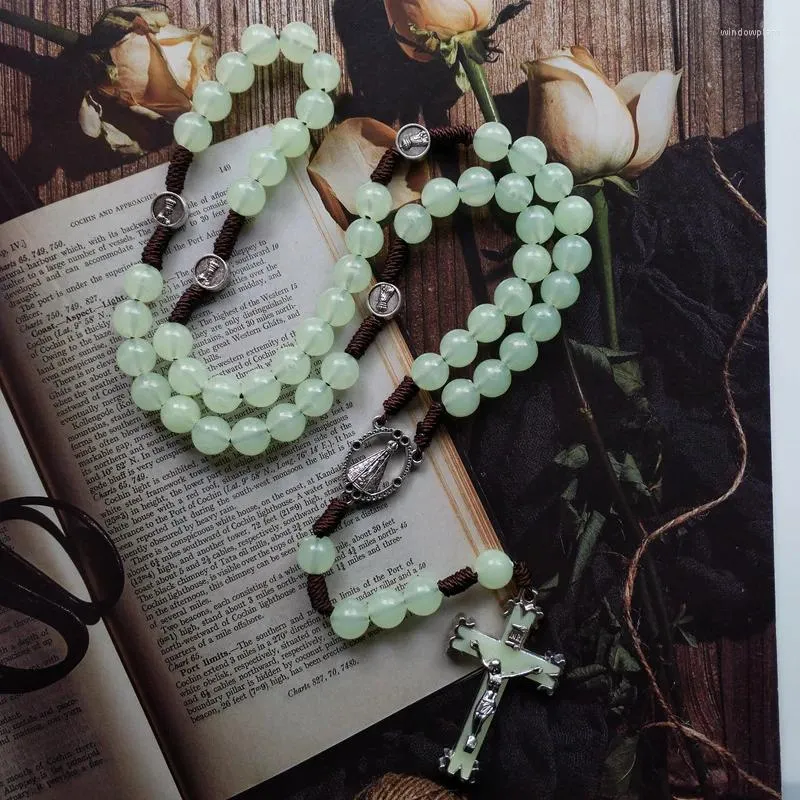 Colliers pendentif Qigo Vintage acrylique lumineux perle tissé à la main collier de perles
