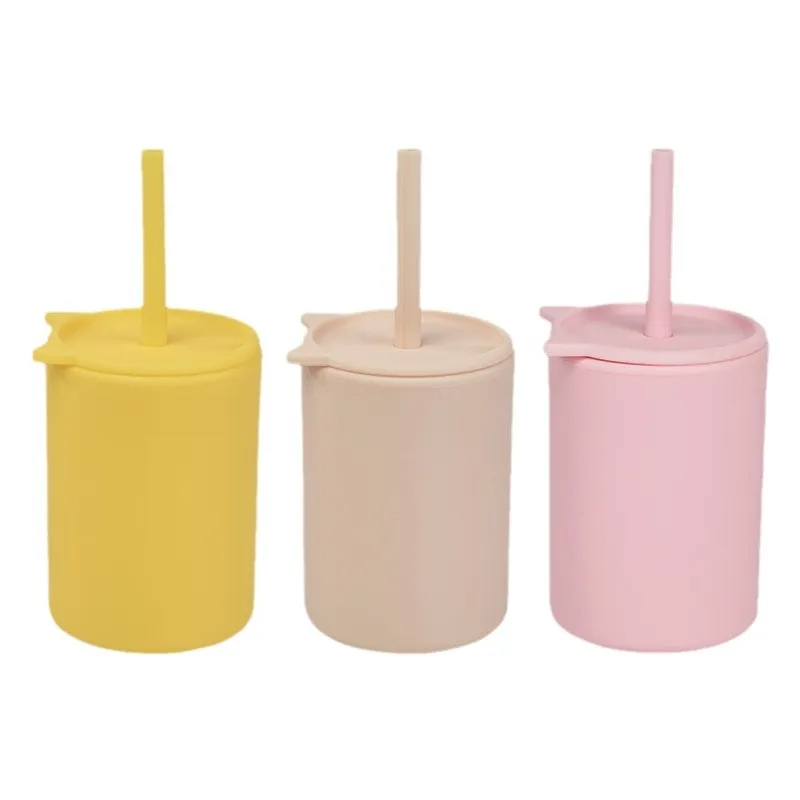 Silicone Baby Water Cups With Straw Spill Proof Sippy Cup Tumbler Toddlers Child Drinking Cup