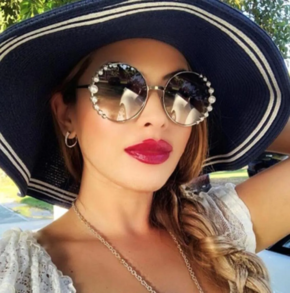 HBK Round Pearl Sunglasses Modis feminino 2020 Luxury Vintage Women Brand Designer Sun Glasses Gradient UV4006307716