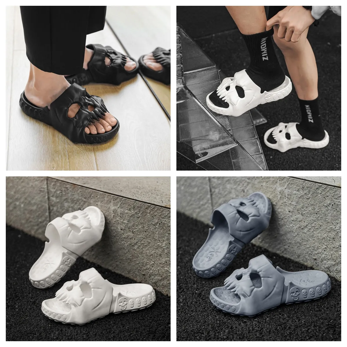GAI perforated shoes with cotton feel thick soled sandals New men's breathability cool fashionable skeleton Skull Head design Personalized bigsize