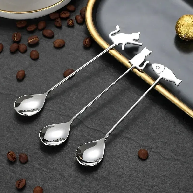 Paslanmaz Çelik Tatlı Kaşık Seramik Uzun Tutturmace Kaşığı Teaspoon Altın Kahve Kek Meyve Kaşığı Mutfak Tahafi Takımları