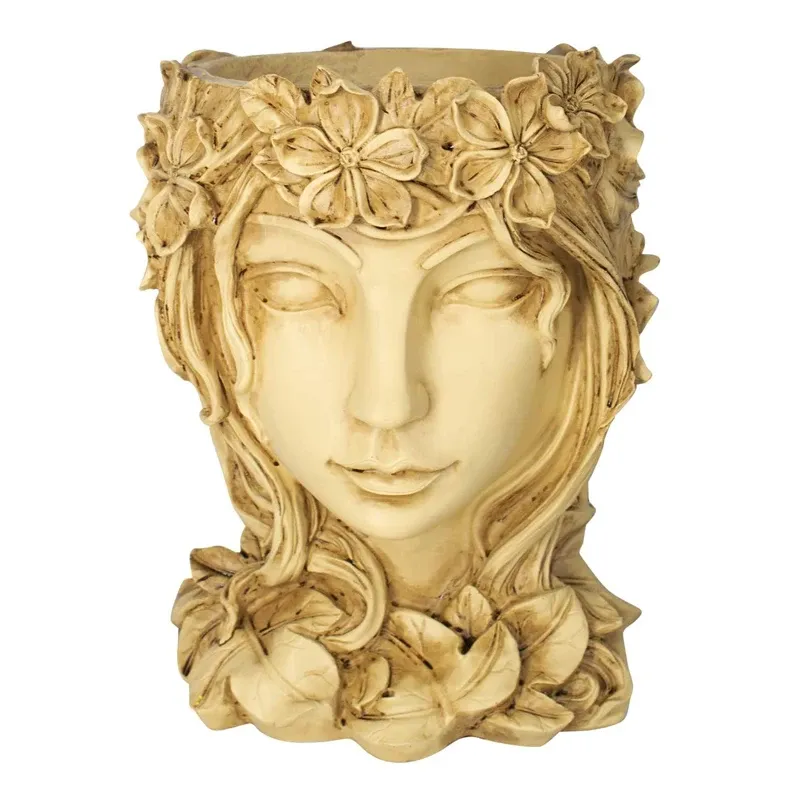 花瓶のヘッドプランターフェイスフラワーポットの女神彫像プランター装飾的な女の子ポートレート屋内屋外の女の子フェイスフラワービーズコンテナ